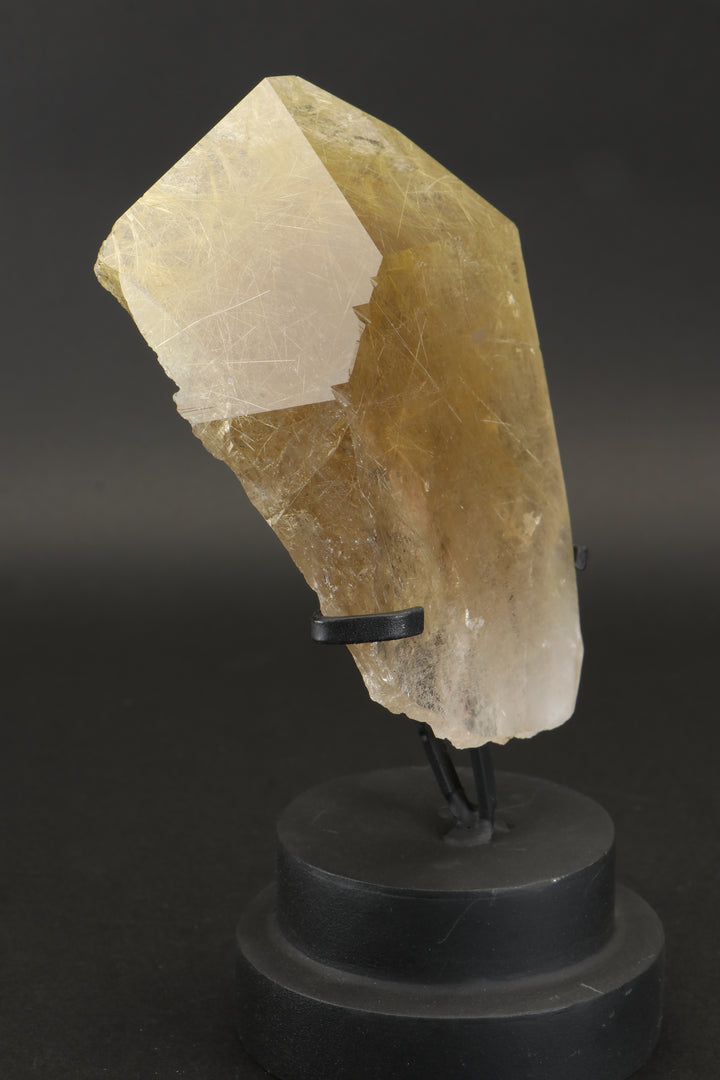 Quartz with Gold Rutile on Display Stand