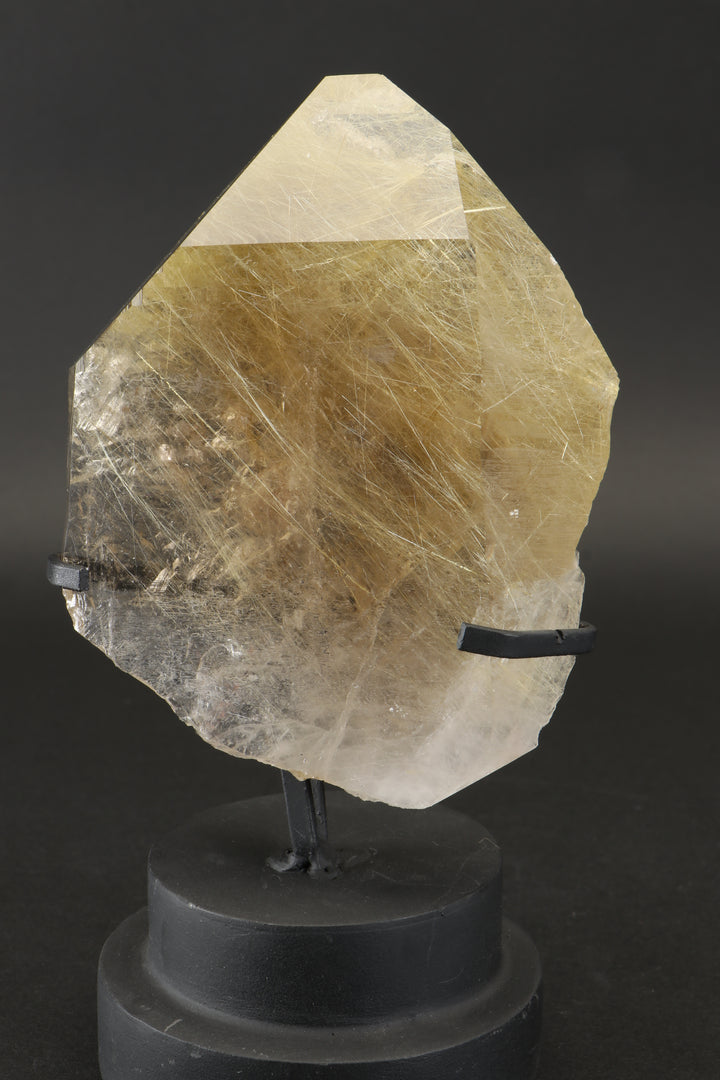 Quartz with Gold Rutile on Display Stand