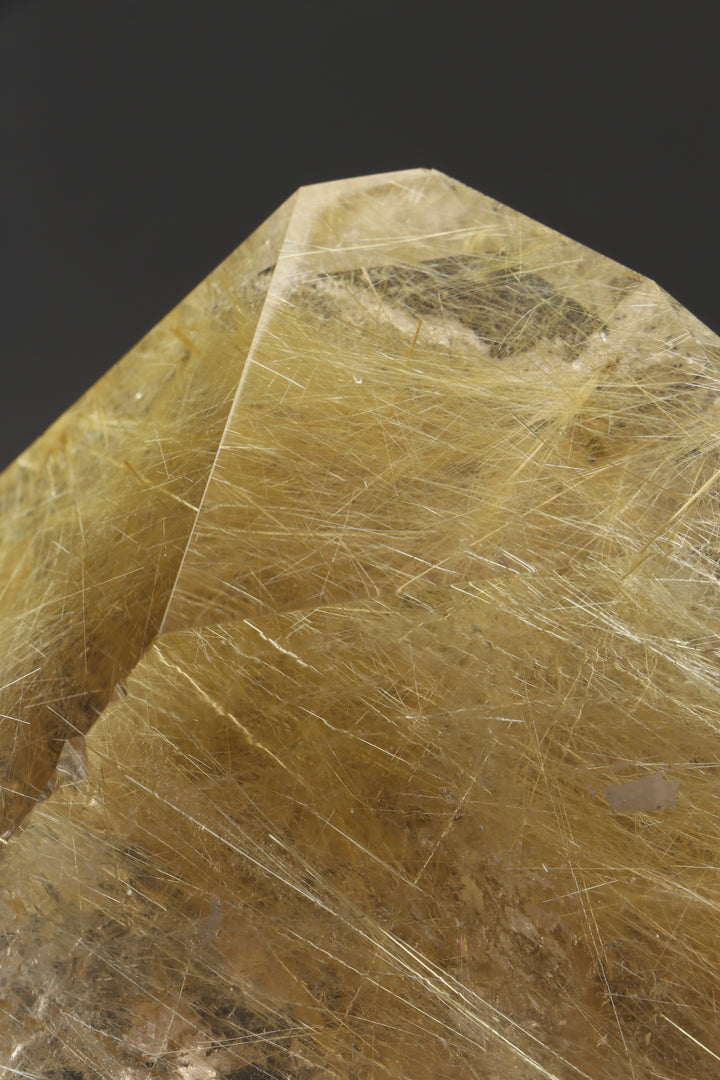 Quartz with Gold Rutile on Display Stand