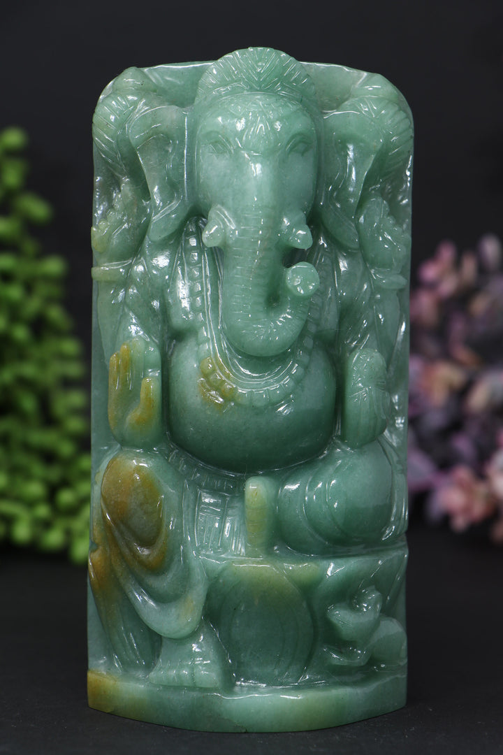 6" Green Aventurine Ganesha Statue DD108