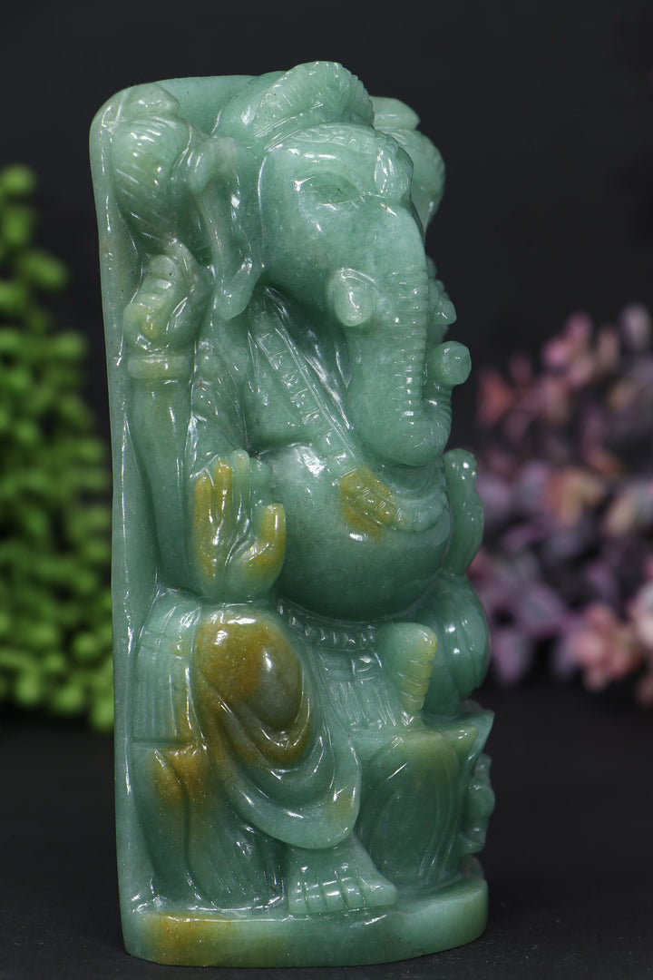 6" Green Aventurine Ganesha Statue DD108