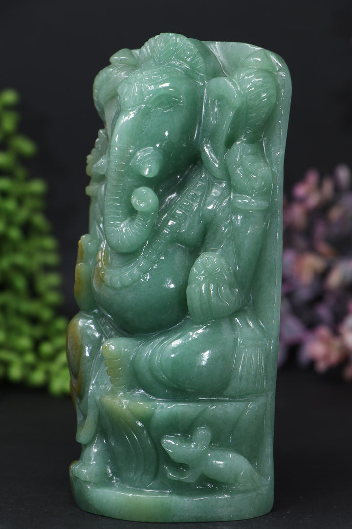 6" Green Aventurine Ganesha Statue DD108