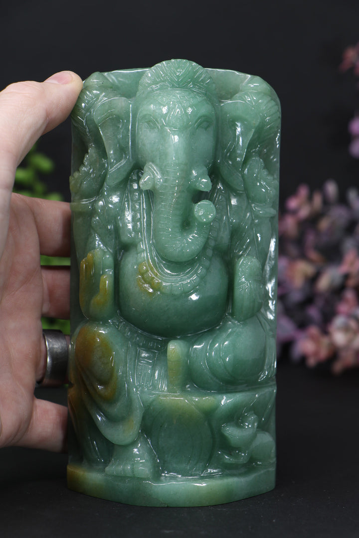 6" Green Aventurine Ganesha Statue DD108