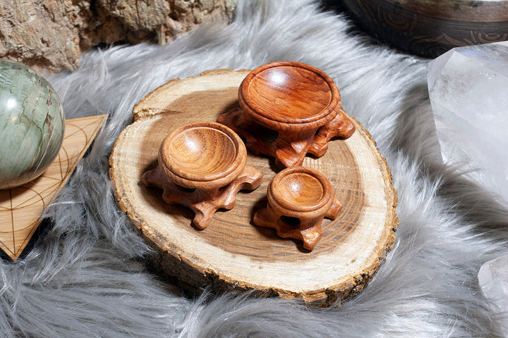 hand carved wood sphere stand