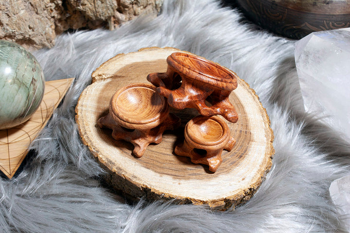 hand carved wood sphere stand