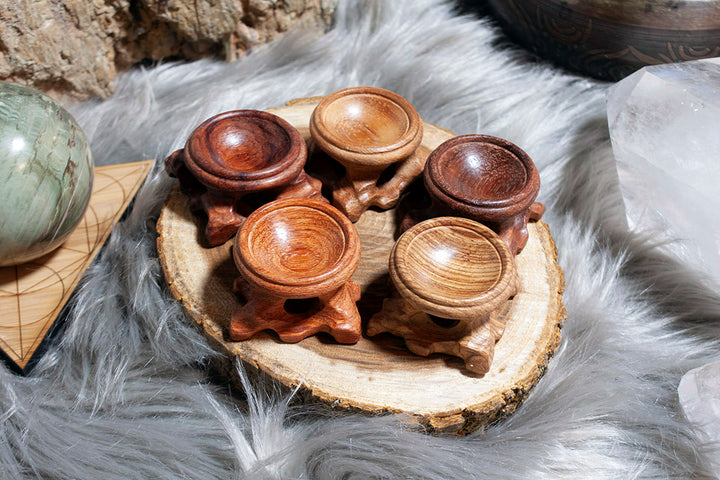 hand carved wood sphere stand