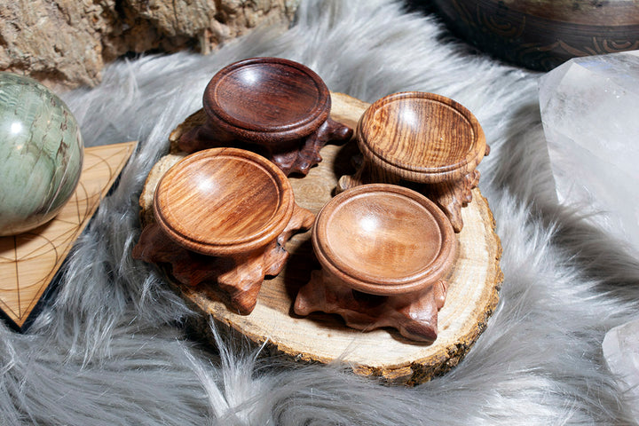 hand carved wood sphere stand