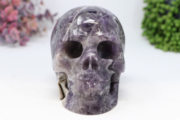 5" Chevron Amethyst Skull Carving TU1516