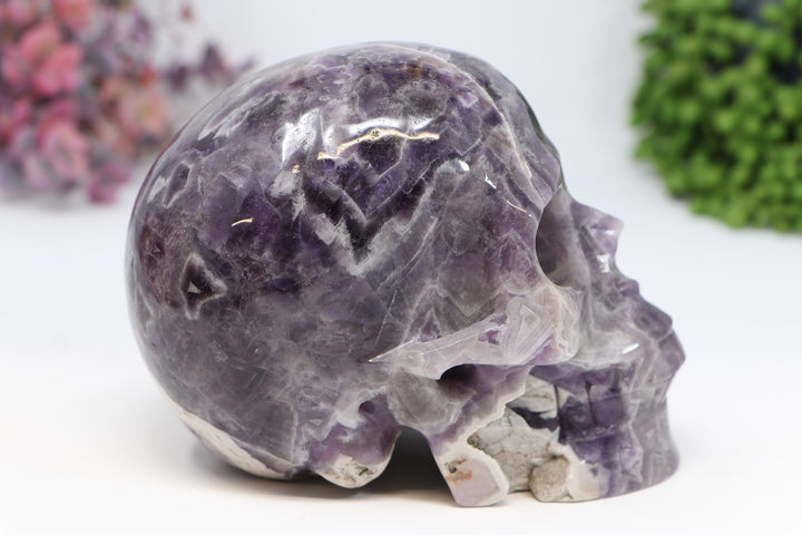 5" Chevron Amethyst Skull Carving TU1516