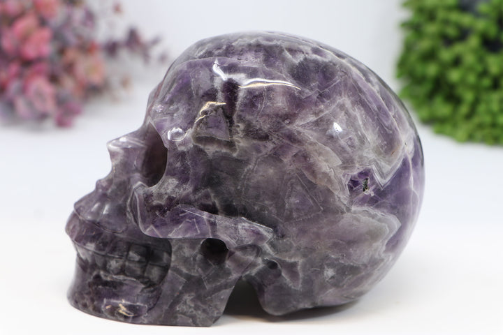 5" Chevron Amethyst Skull Carving TU1516