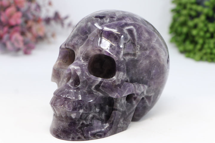 5" Chevron Amethyst Skull Carving TU1516