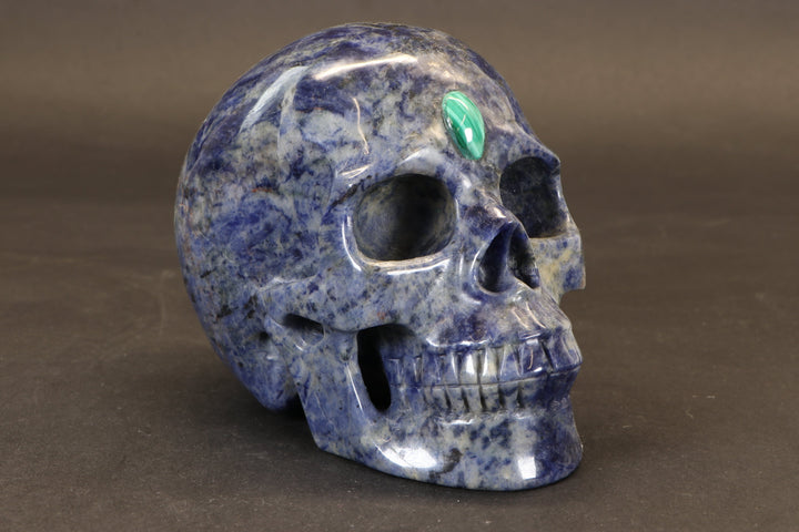 Sodalite Skull with Malachite Third Eye TD1378