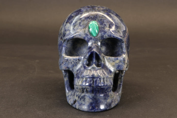 Sodalite Skull with Malachite Third Eye TD1378