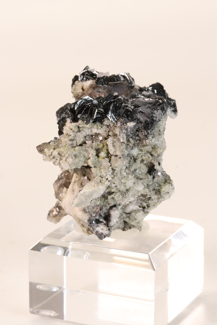 Fluorite and Hematite Rosettes on Smoky Quartz TD2878