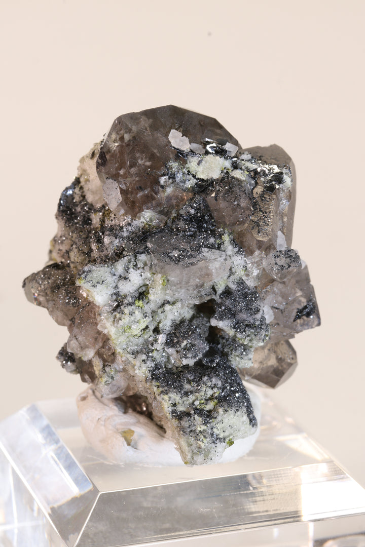 Fluorite and Hematite Rosettes on Smoky Quartz TD2879