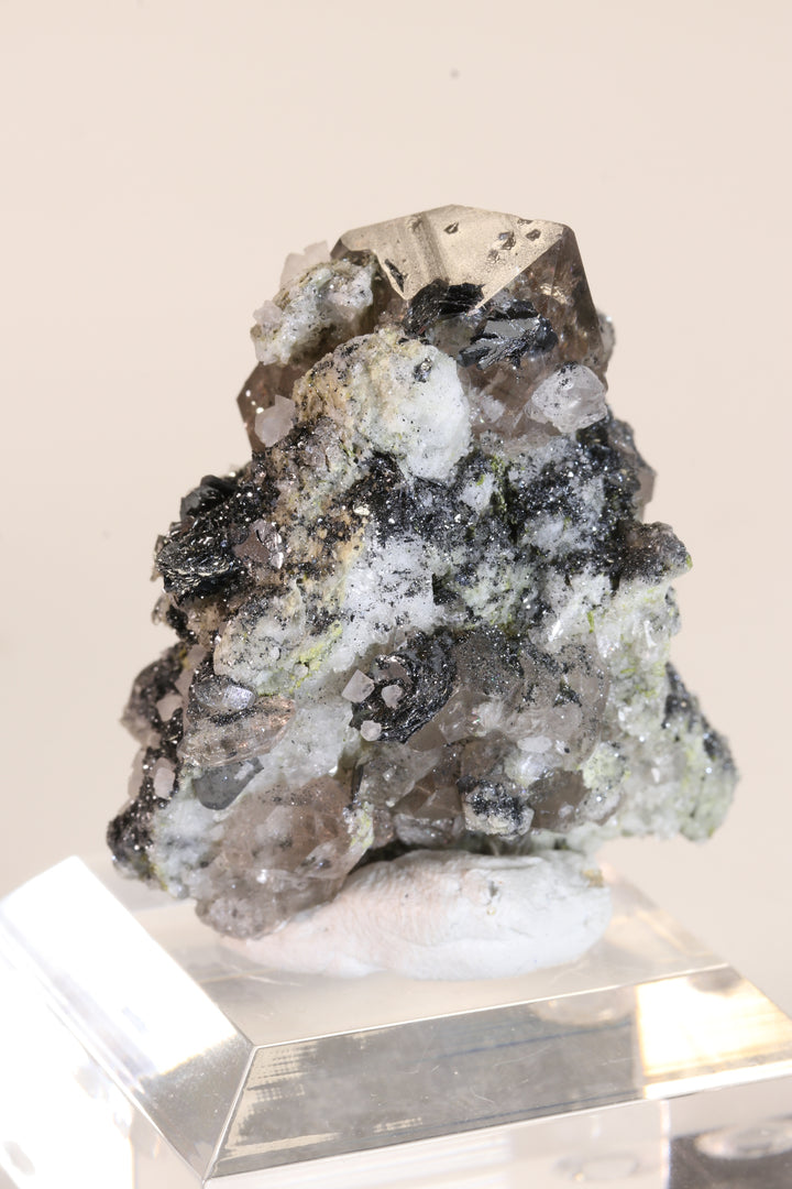 Fluorite and Hematite Rosettes on Smoky Quartz TD2879