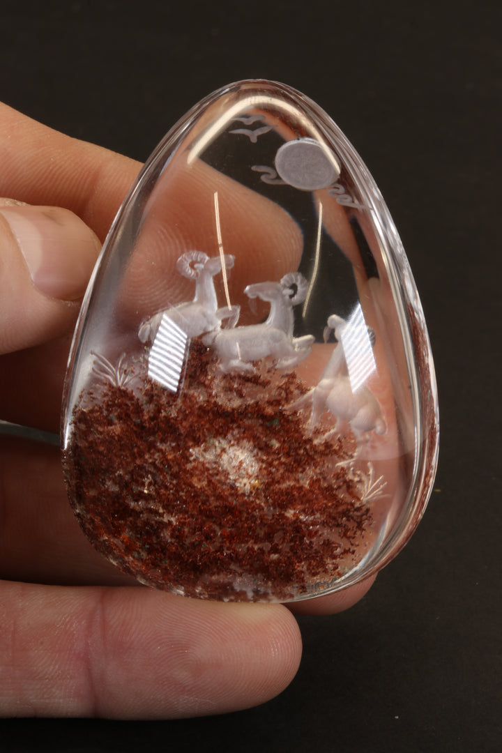 Reverse Intaglio Ram Carving in Quartz TD2920