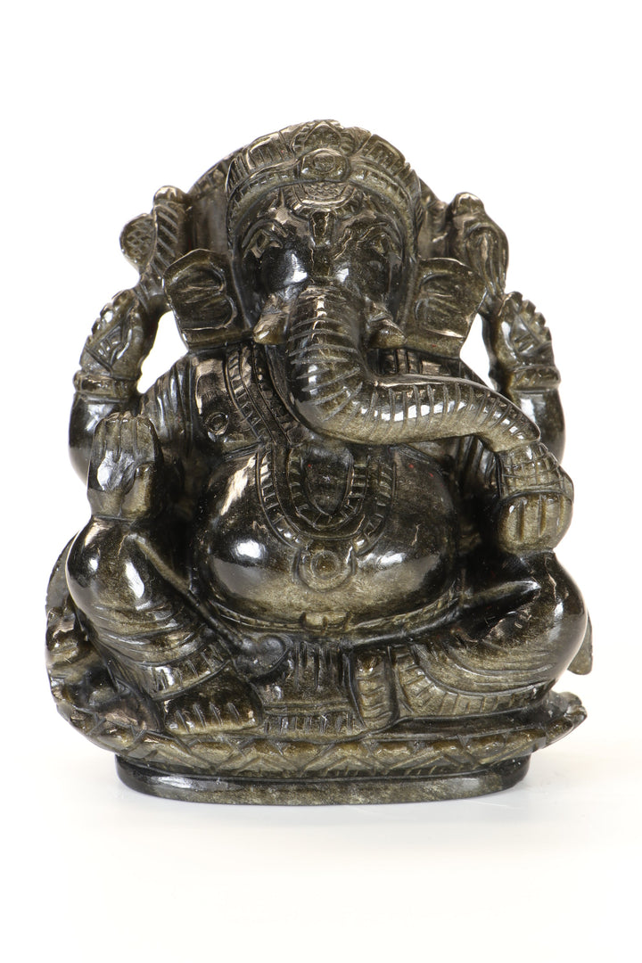 Gold Sheen Obsidian Ganesha Carving TD3452
