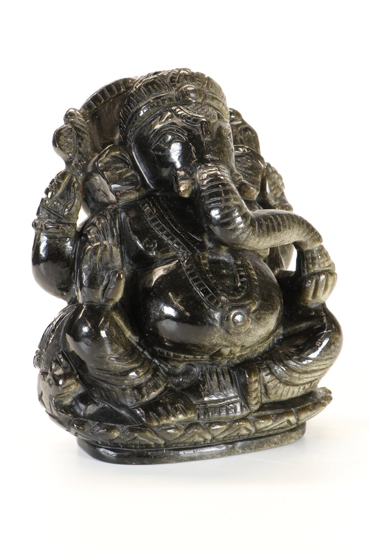 Gold Sheen Obsidian Ganesha Carving TD3452