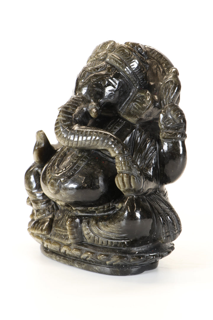 Gold Sheen Obsidian Ganesha Carving TD3452