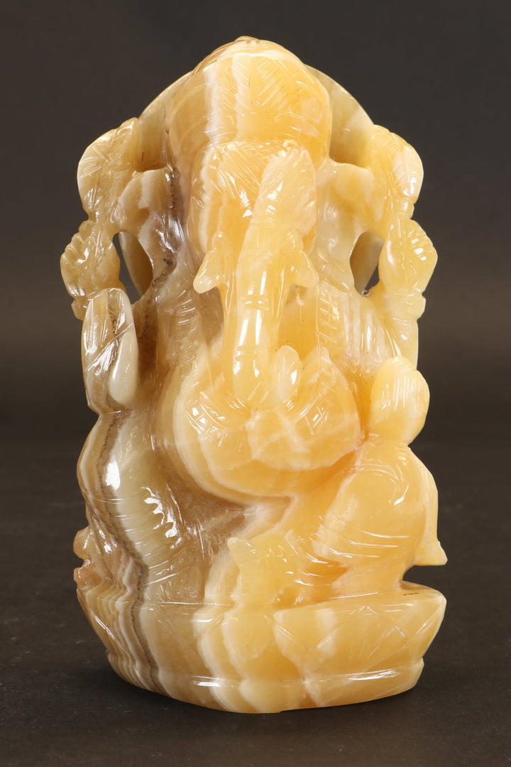 Banded Yellow Calcite Ganesha Carving TD3489