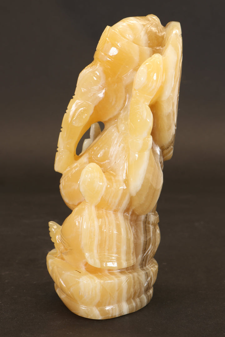 Banded Yellow Calcite Ganesha Carving TD3489