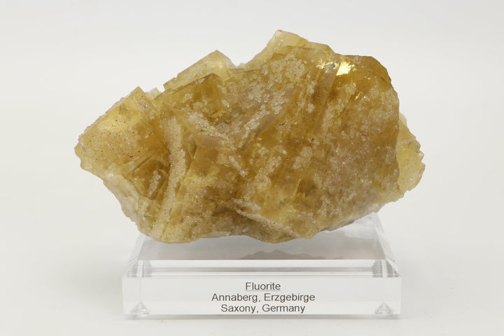 German Yellow Fluorite Specimen on Acrylic Base TF1687