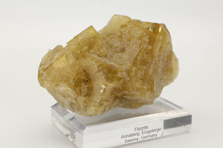 German Yellow Fluorite Specimen on Acrylic Base TF1687