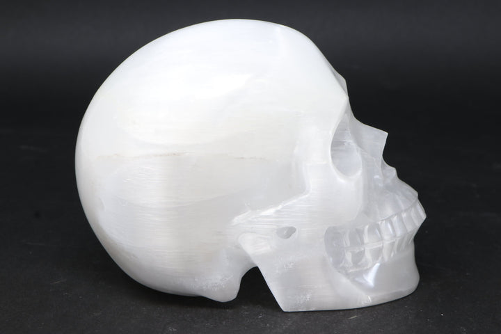 Satin Spar Skull with Color Changing Light Stand TU3776