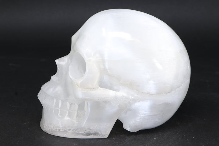 Satin Spar Skull with Color Changing Light Stand TU3776