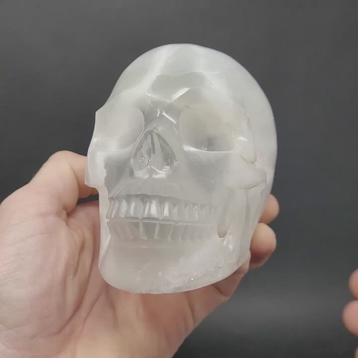 Satin Spar Skull with Color Changing Light Stand TU3776