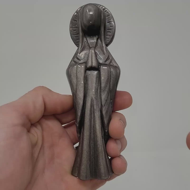 Silver Sheen Obsidian Mother Mary Statue DN396