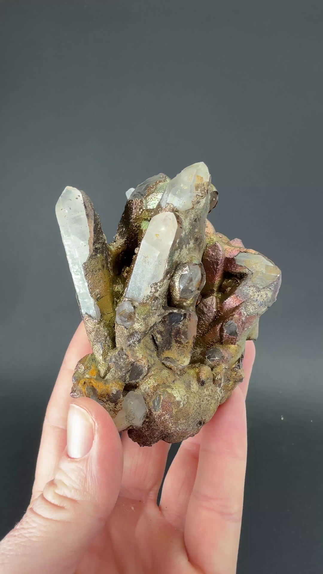 Quartz coated with Iridescent Goethite from Peru DS1817