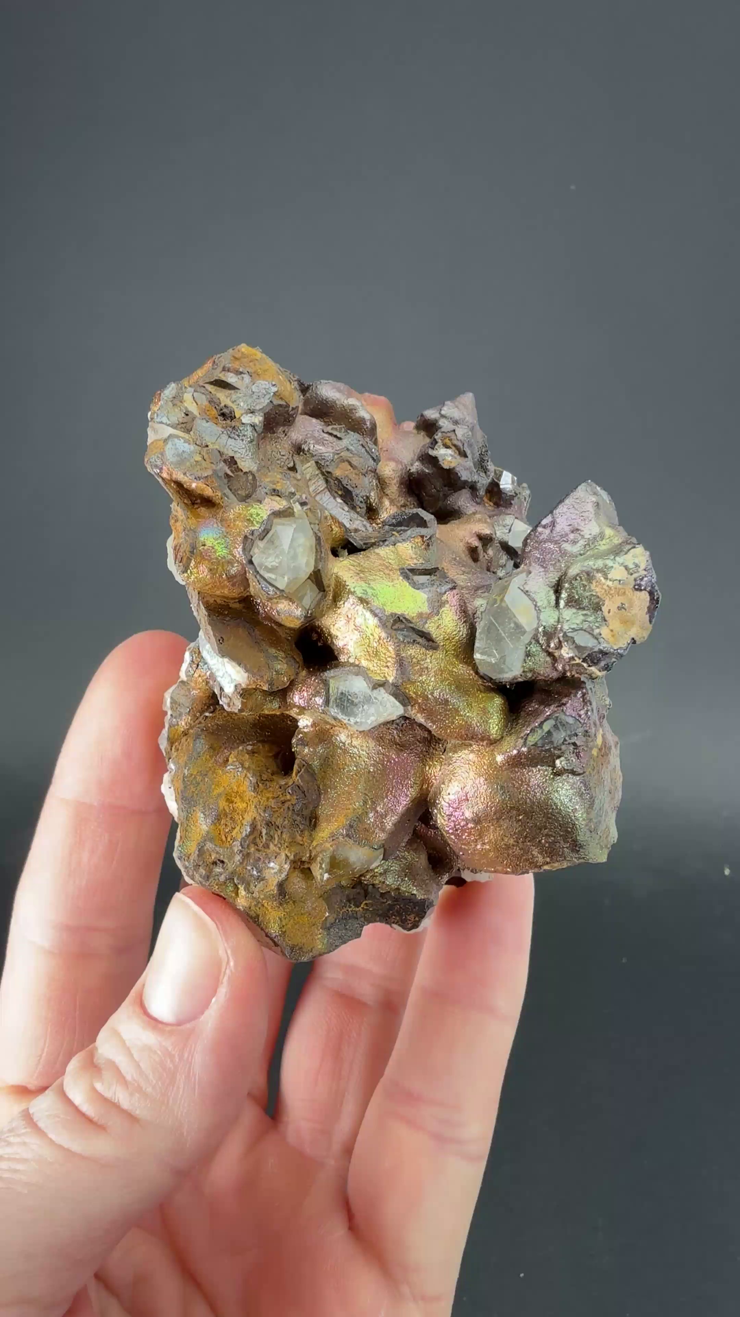 Quartz coated with Iridescent Goethite from Peru DS1819