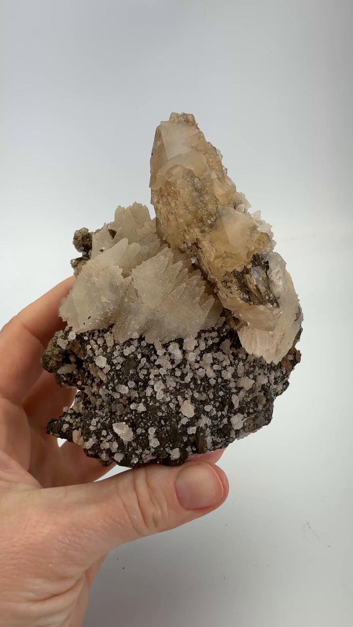 Quartz and Calcite on Pyrrhotite from Russia DS2211