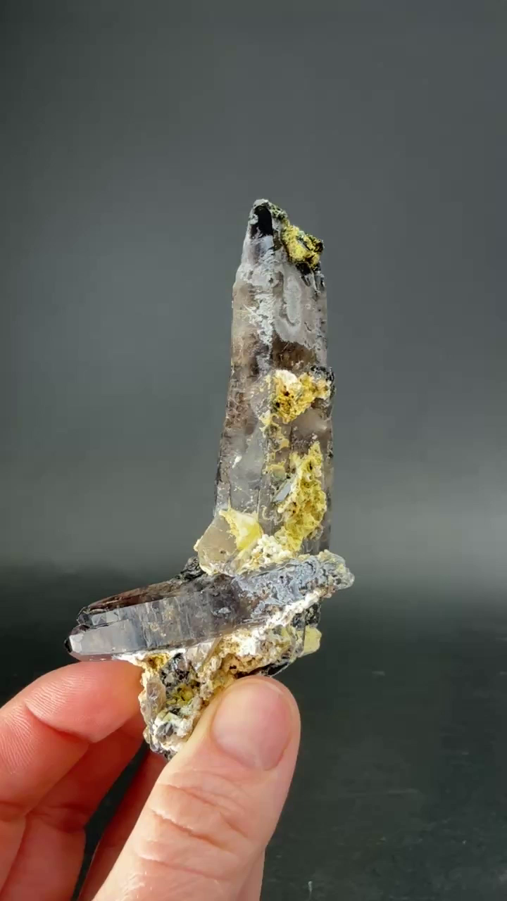 Smoky Quartz with Aegerine on Feldspar from Malawi DS2278