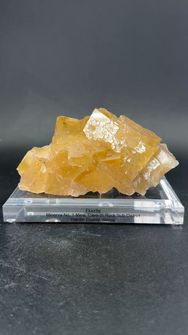 Yellow Fluorite from Minerva Mine on Acrylic Stand DS414
