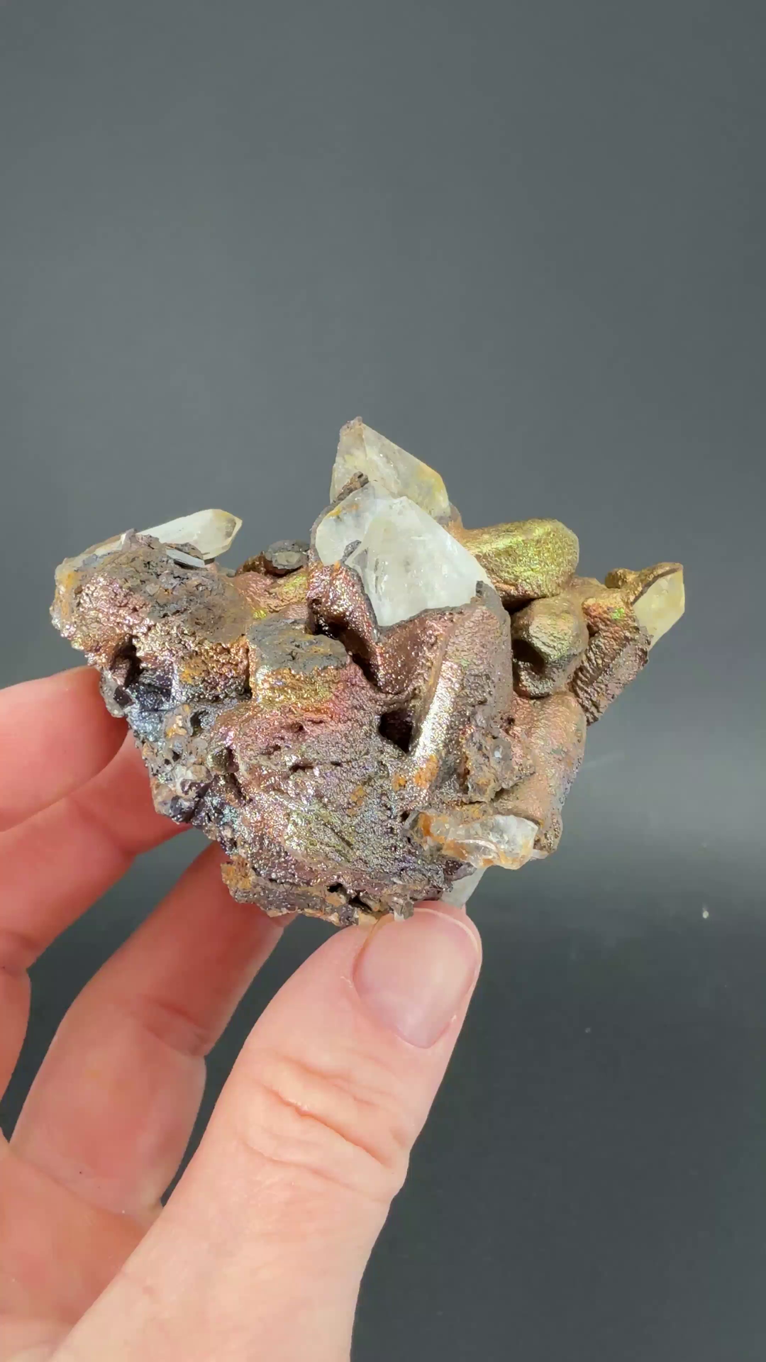 Quartz coated with Iridescent Goethite from Peru DX3822