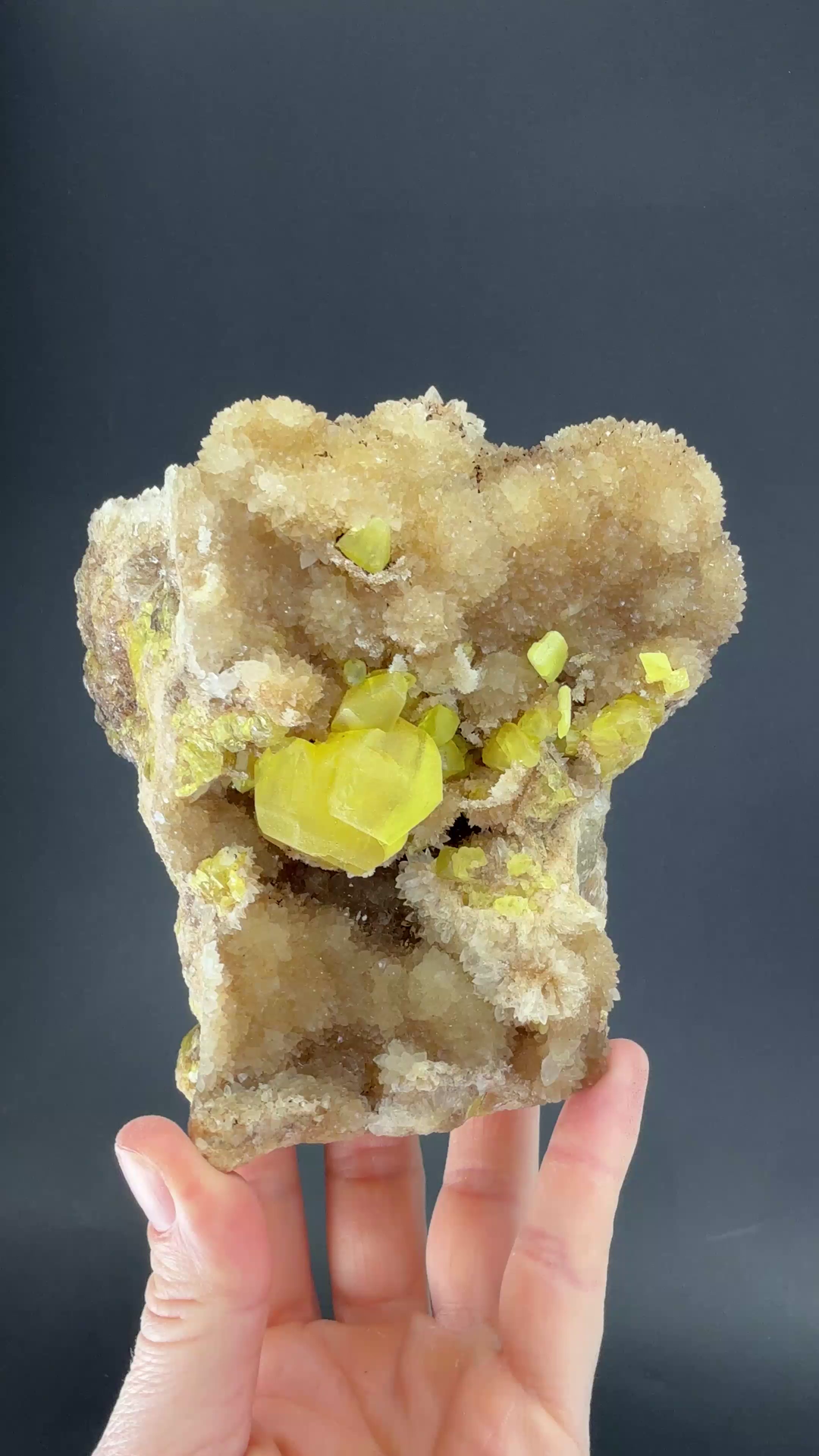 Sulfur on Aragonite from Cozzo Disi Mine TF1260
