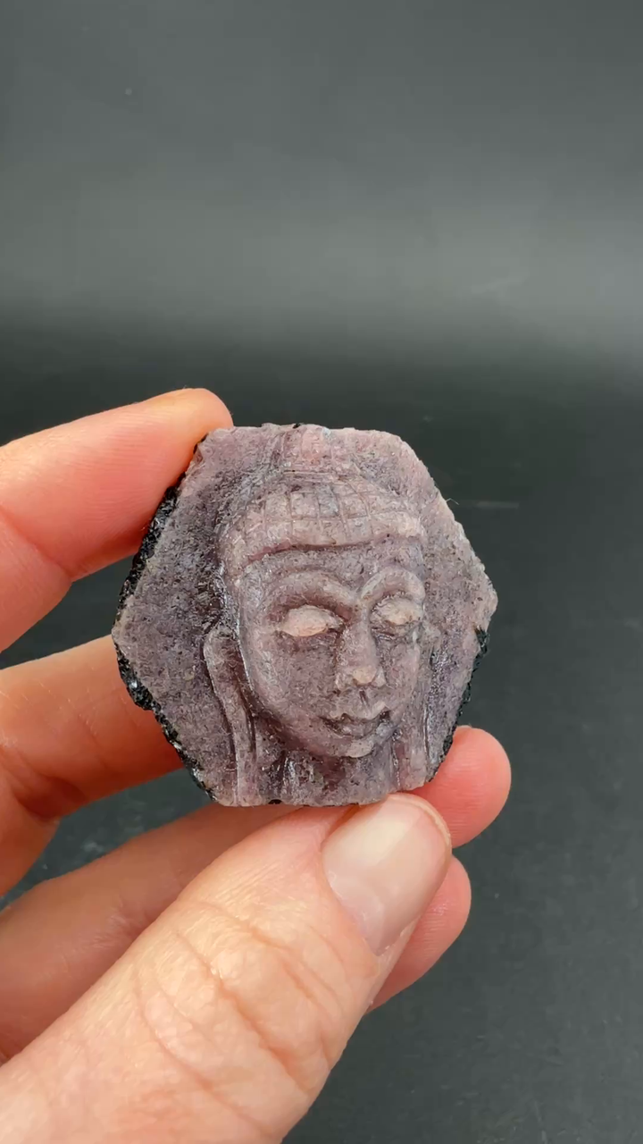 Ruby Corundum Buddha Head Carving TF1942