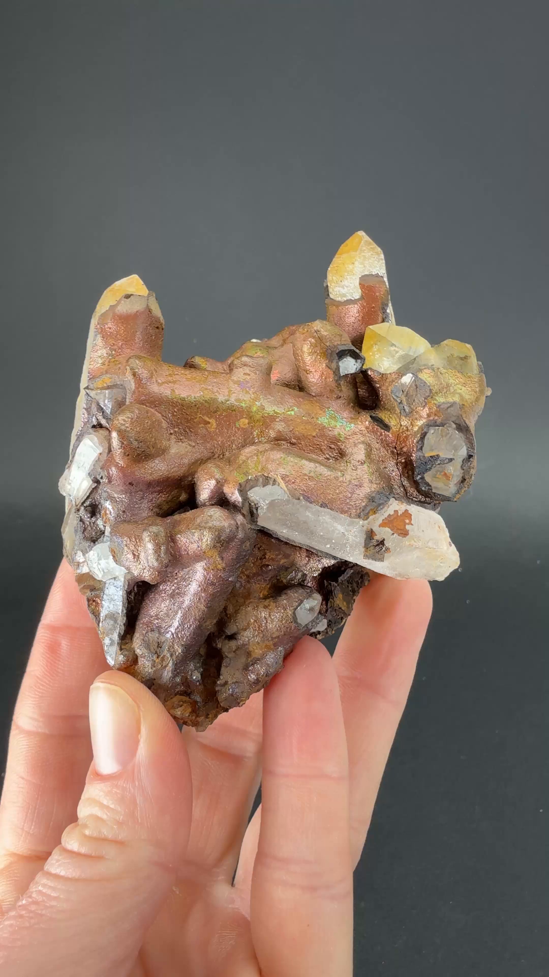 Quartz coated with Iridescent Goethite from Peru TF2580