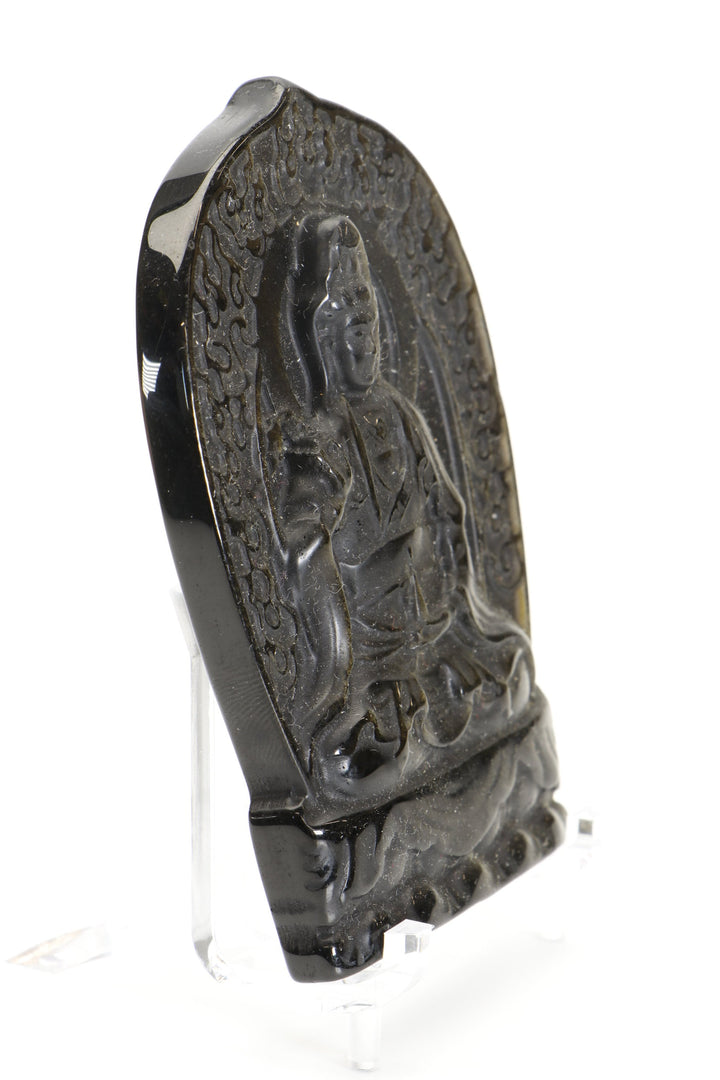 Gold Sheen Obsidian Quan Yin Carving with Stand DM491