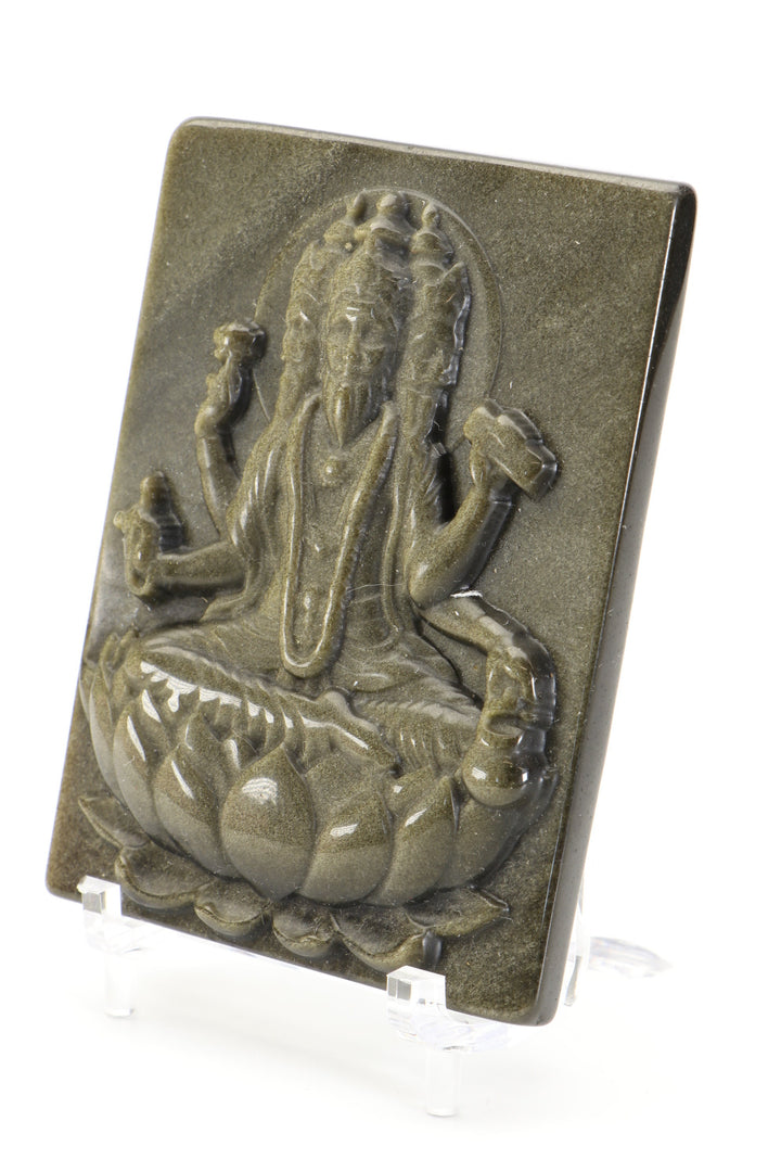 Gold Sheen Obsidian Brahma Carving with Stand DM557