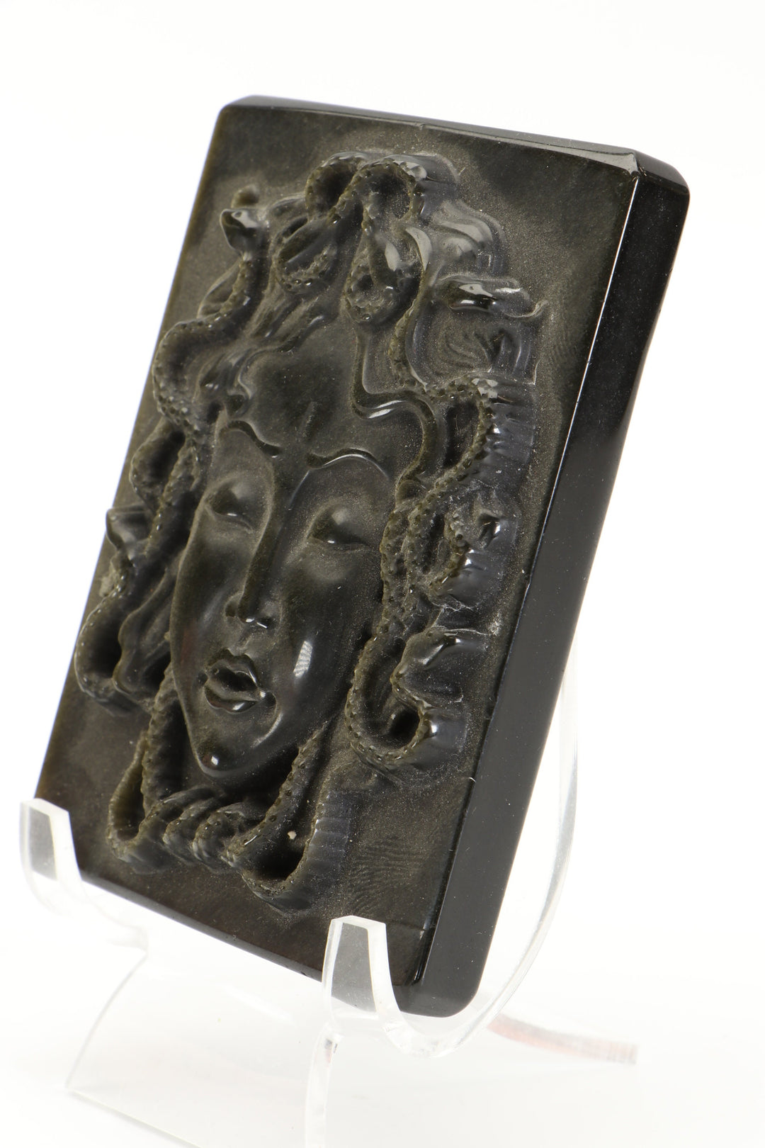 Gold Sheen Obsidian Medusa Carving with Stand DM539