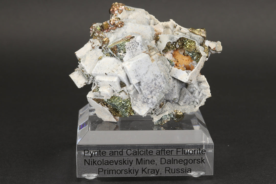 Pyrite and Calcite after Fluorite Pseudomorph Specimen - Dalnegorsk, Russia TD1608