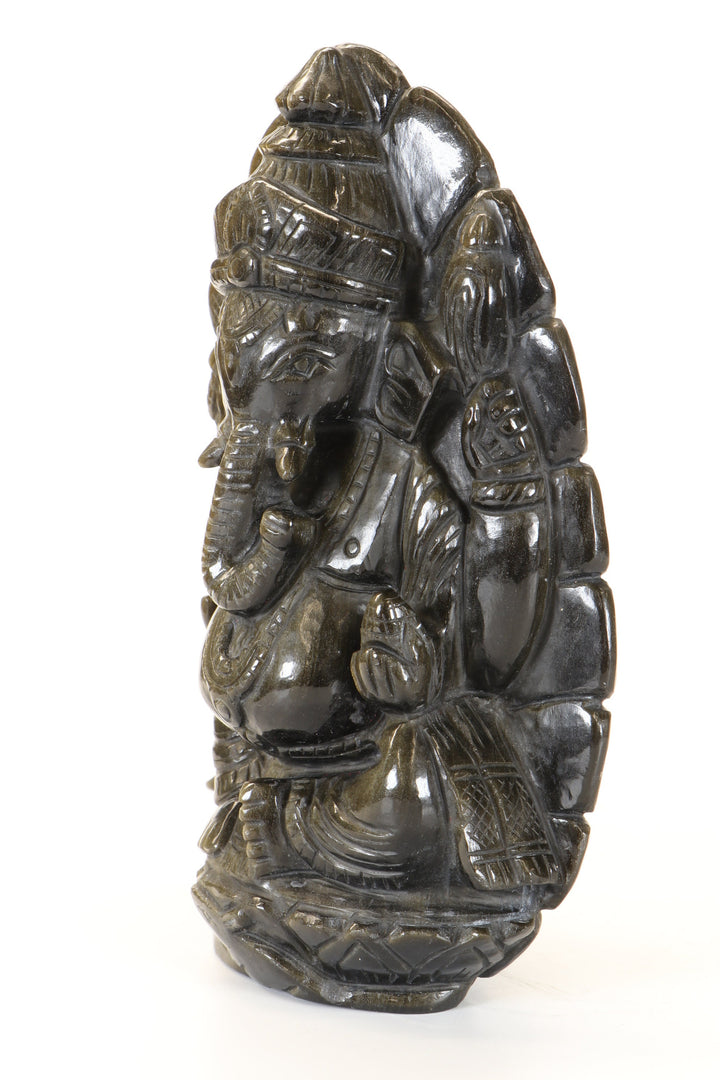 Gold Sheen Obsidian Ganesha Carving TD3451