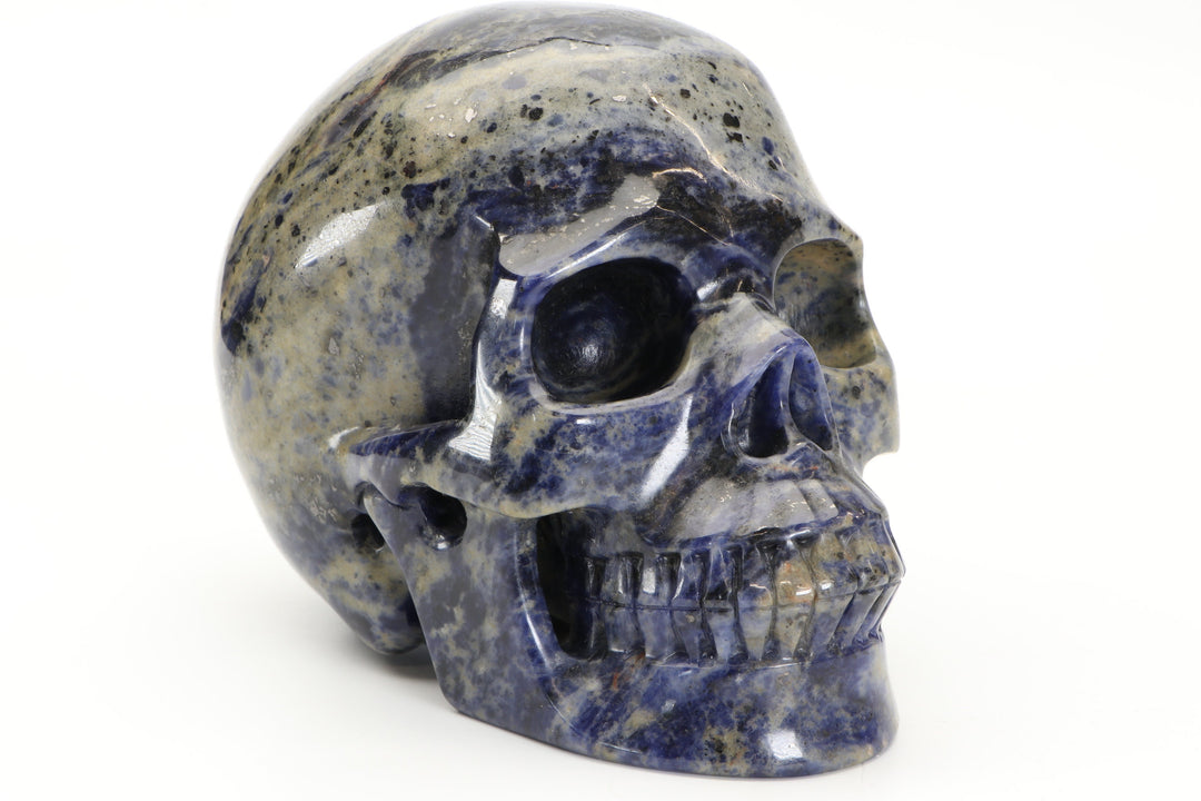 5" Blue and White Sodalite Skull Carving TU2210