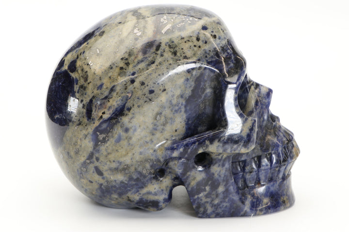 5" Blue and White Sodalite Skull Carving TU2210