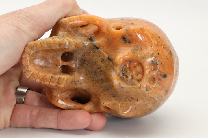 Jawless Orange Calcite Skull Carving DD3500