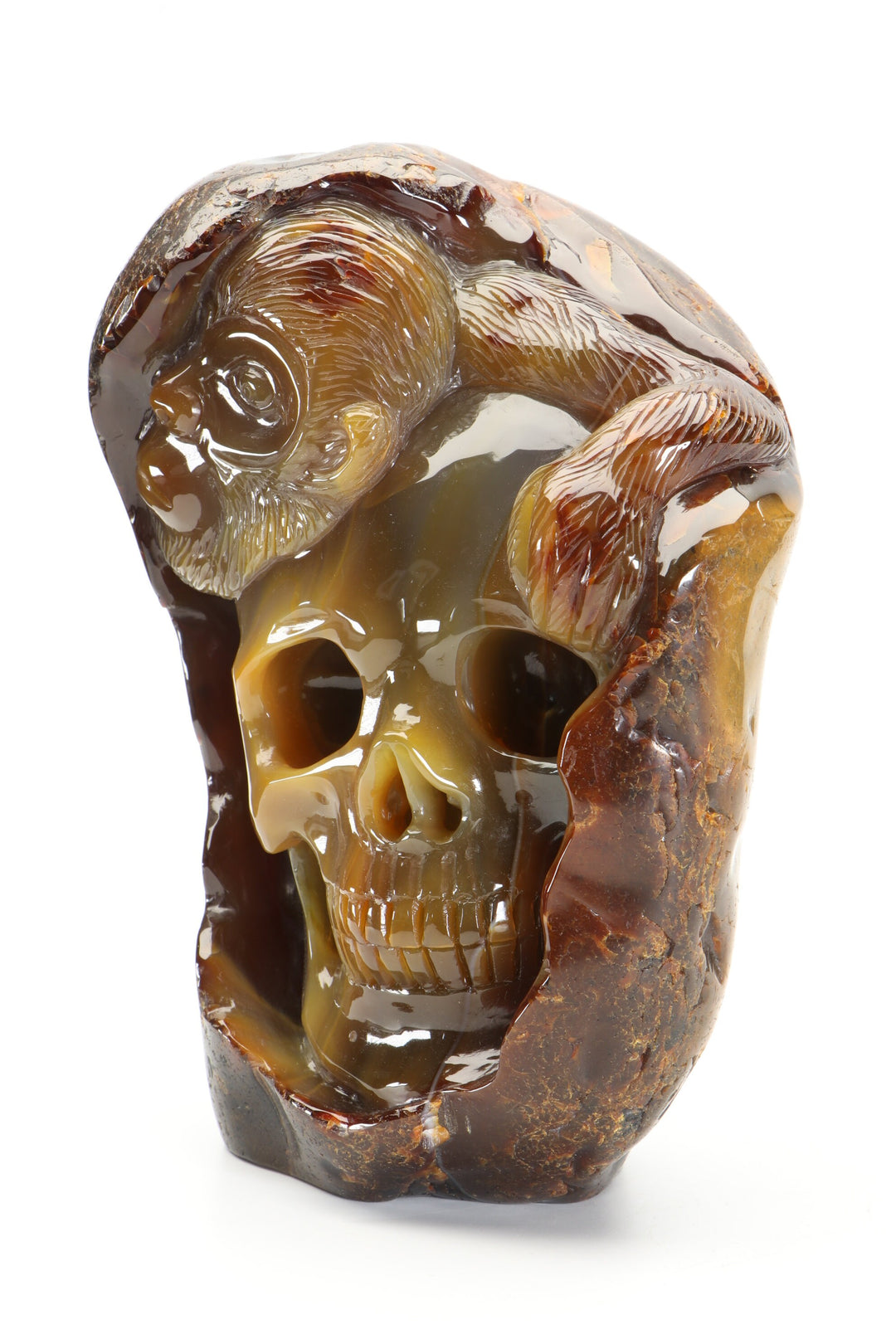 Agate Skull with Monkey Carving DM1197